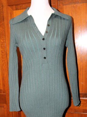 Dress, longsleeve, collar, button front, form fitting maxi